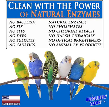 Absolutely Clean Amazing Bird Cage Cleaner and Deodorizer - Just Spray/Wipe - Safely & Easily Removes Bird Messes Quickly and Easily - USA Made - Fragrance Free (4X Concentrate - 16oz Makes 64oz)