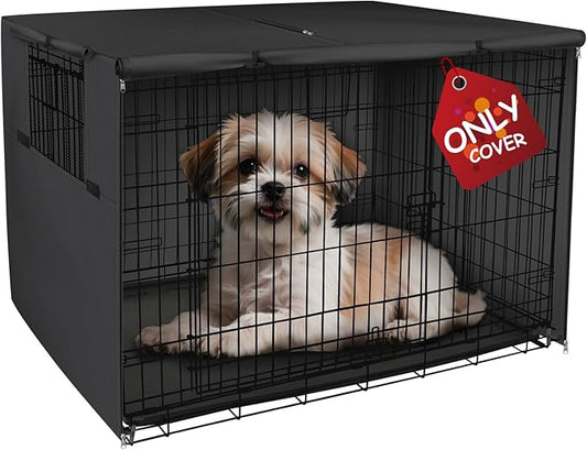 Explore Land Dog Crate Cover Heavy Duty Polyester Pet Kennel Sunshade Universal Fit for 18 inches Wire Cage (Black)