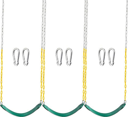 TURFEE 3 Pack Green Swing Seats Heavy Duty with 66" Chain, Swing Set Accessories Replacement with Snap Hooks for Kids Outdoor Play Playground, Trees, Backyard (Limit 300lb)