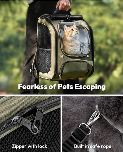 Pecute Cat Backpack Carrier, Large Space Cat Bubble Backpack, Breathable Cat Carrier, Shaded Dog Backpack Carrier, Ergonomic 3D Design for Travel, Hiking, Walk, Suitable for Shopping, Car, Vet, Green