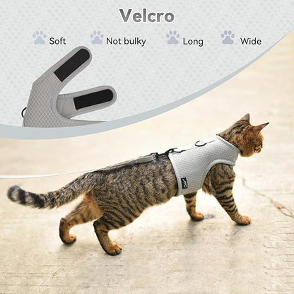 Kitty Harness and Leash for Walking Escape Proof Breathable Mesh Fabric, Solid Grey, X-Small, Adjustable Cat Walking Jackets, Padded Stylish Cat Vest