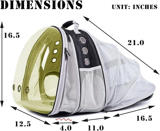 Dual Expandable Polarized Cat Backpack Carrier, Fit up to 20 lbs, Expandable Front & Back Space Capsule Polarized Bubble Pet Carrier for Large Cat and Small Dog, Pet Carrying Hiking Traveling Backpack