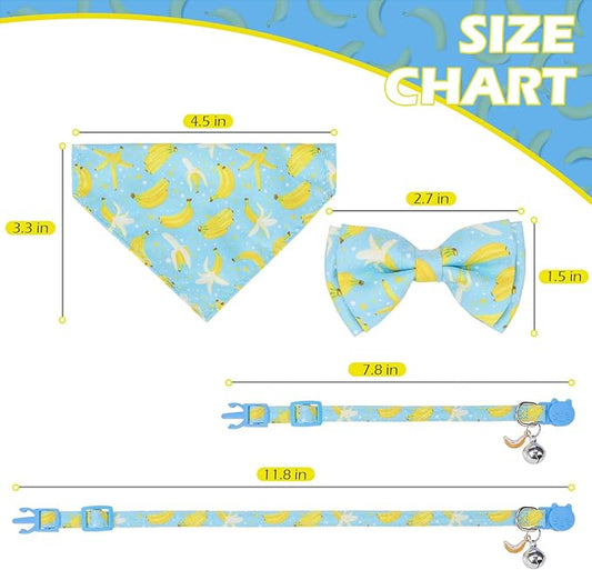 EXPAWLORER Cute Cat Collar Breakaway with Bells - 2 Pack Fruit Adjustable Pet Collar with Removable Bow Tie and Bandana, Safety Buckle for Girl Boy Cats Kitten, Banana