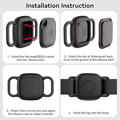 DDJ 2-Pack Dog Collar Holder for Tile Life360 Mate (2024) 2022 Tracker, Waterproof Silicone Anti Lost Tile Mate Tracker Case for Cat & pet Collars, Ultra Durable, Easy Installation, Lightweight, Black