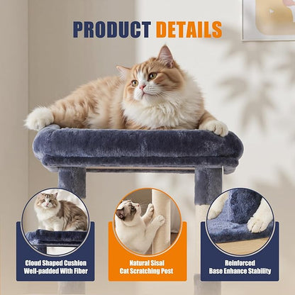 Large Cat Tree 63 Inch, Multi-Level Tall Cat Tree Tower with Condo, Perch, Sisal Scratching Posts Board and Hammock, Pet Play House with Dangling Balls for Indoor Cats, Dark Grey