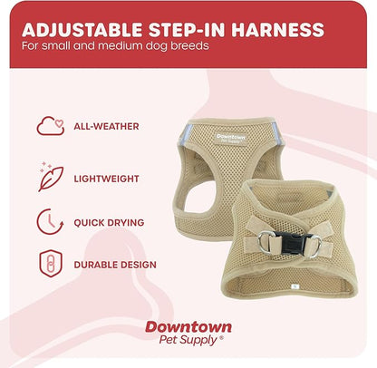 Downtown Pet Supply Step in Dog Harness for Small Dogs No Pull, X-Small, Khaki - Adjustable Harness with Padded Mesh Fabric and Reflective Trim - Buckle Strap Harness for Dogs