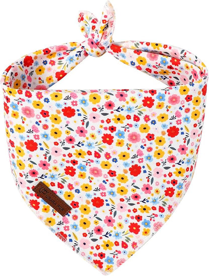 Floral Dog Bandana, UP URARA PUP Flowers Triangle Bid Scarf for Medium Large Dogs, Cotton Kerchief for Girl Boy Puppies, Cute Spring Blossom Bandana,S