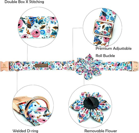 Lionheart Glory Floral Dog Collar - Soft, Durable & Adjustable for Medium Dogs