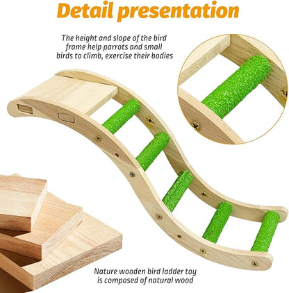 Hamiledyi Nature Wooden Bird Ladder Pet Parrots Climb Bridge Exercise Stands for Parakeet Climbing Chewing Bridge Bird Cage Accessories for Cockatiel Parakeet Lovebirds Budgie (Green)