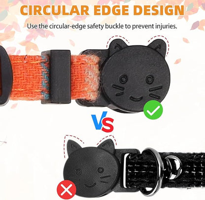 KOOLTAIL Cat Collar Breakaway with Bowtie and Bells, 2 Pack Cute Kitten Collars for Boys & Girls, Classic Plaid Design with Safety Buckle Adjustable for Small Large Cats Puppy,Yellow & Orange