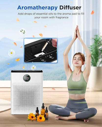 Air Purifiers for Home Large Room up to 2200sq.ft, MOOKA Air purifier for Home Pets with Washable Filter, PM 2.5 Display Air Quality Sensor Air Cleaner for Bedroom, Dorm room, Pets, Office PR1 (White)