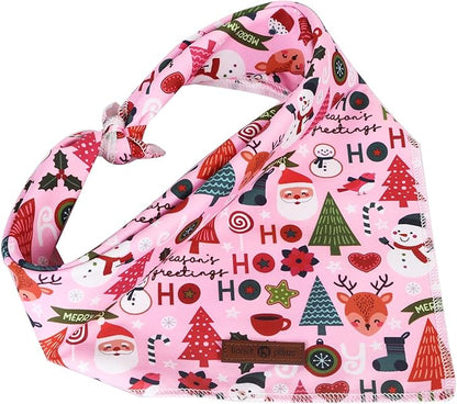 Lionet Paws Christmas Dog Bandana Washable Cotton Handkerchief Scarf Triangle Ho Christmas Tree Pink Bandanas for Small Medium Dogs Girl