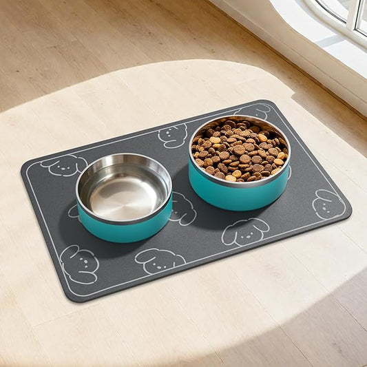 Dog Food Mat, Diatom Ooze Cat Water Mats Non Slip for Floors Waterproof and Water Absorption, Easy to Clean-Dog (15.5" H*23.5" L)