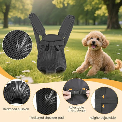 Inspack Dog Backpack Carrier/Cat Carrier, Adjustable Pet Front Carriers Travel Bag for Puppy Medium Dogs, Legs Out, Soft Ventilated Dog Chest Carry Backpacks for Hiking/Camping, 2.5-4 lbs, Black