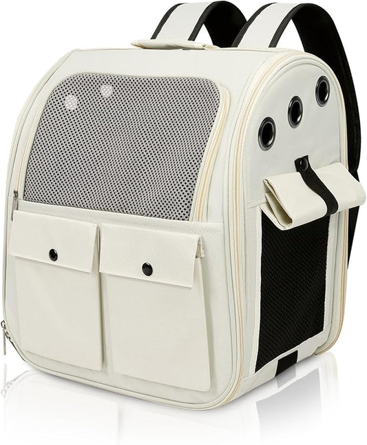 Airline Approved Cat Carrier Backpack - Ventilated Breathable Mesh for Small Dogs & Cats (15lbs), Soft Sided Dog Backpack for Hiking, Camping, Travel & Vet Visits with Padded Straps (White)