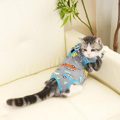 Cat Recovery Suit Cat Onesie for Cats After Surgery Female Male Spay Kitten Neuter Surgical Bodysuit Post Surgery Cone of Shame Alternative Anti Licking (Gray, Large)