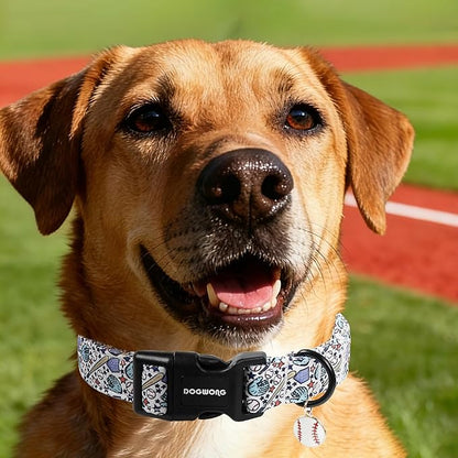DOGWONG Baseball Dog Collar-Cute Boy Baseball Dog Collar, Adjustable Soft Male Dogs Collars for Small Medium Dogs, S