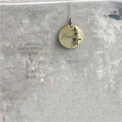 Cats Dogs ID Tags Personalized Engraving Birth Flowers Pattern for Custom Pets Collar Accessories Brass Copper Large Round Name Plate