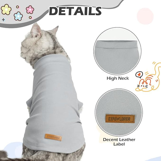 EXPAWLORER Soft Cat Sweater - Sweaters for Cats Only Warm Kitten Clothes, Fall and Winter Pet Coat Pullover Design, Fleece Sweatshirt Clothing Also for Puppy Small Dogs, Grey Medium