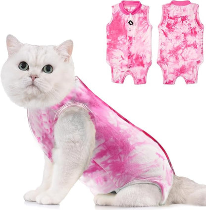 Avont Cat Recovery Suit - Kitten Onesie for Cats After Surgery, Cone of Shame Alternative Surgical Spay Suit for Female Cat, Post-Surgery or Skin Diseases Protection -Tie-dye Pink(M)