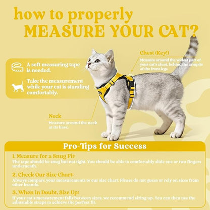 rabbitgoo Cat Harness and Leash for Walking, Escape Proof Soft Adjustable Vest Harnesses for Cats, Easy Control Breathable Reflective Strips Jacket, Yellow, XS