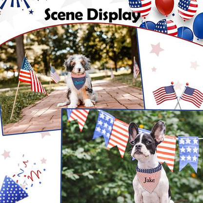 Personalized 4th of July Dog Bandana Embroidered Name Custom Neckwear Dog Scarf for Small Medium Large Dogs Cats Pets Birthday Gift