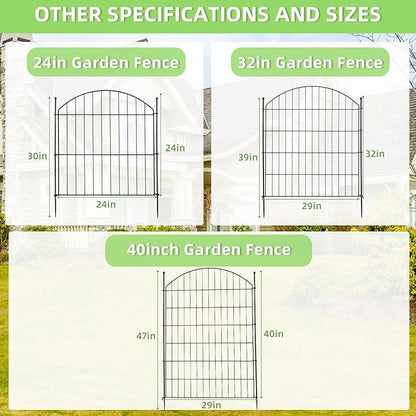 Decorative Garden Fence 32in (H) x24ft (L), 10 Pack No Dig Fence Animal Barrier for Dog, Arched Flower Bed Edging, Wire Border Panel Fencing for Yard Patio Outdoor Decor