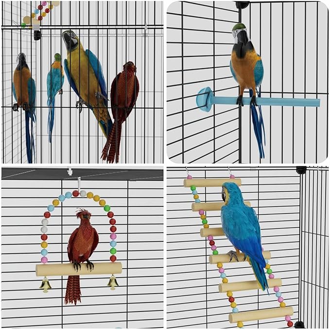 Big Flight Bird Cage, Black Parakeet Cages with Rolling Stand & Wheels, Wide Birdcage for Parrots Cockatiels Conure Budgie Canary Finch Lovebird
