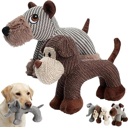 Linen Safari Companions, Squeaky Dog Chew Animals, with Durable Linen Material, Durable and Resistant to Chewing, for Relieve Dog's Boredom (Dog+Monkey)