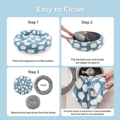JOEJOY Donut Small Dog Bed, Round Cat Beds for Indoor Cats with Removable Washable Cover, Orthopedic Cute Puppy Kitten Pet Bed with Jacquard Shaggy Plush & Non Skid Bottom, Black