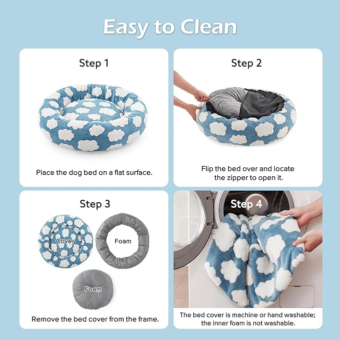 JOEJOY Donut Dog Bed Medium Size Dog, Cute Round Calming Pet Bed with Removable Washable Cover, Orthopedic Puppy Bed with Jacquard Shaggy Plush & Non Skid Bottom