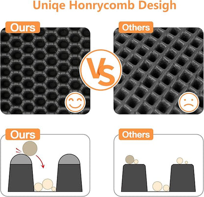 Cat Litter Mat-30"X24" Large Litter BoxTrapping Mat for Kitty EVA Honeycomb Double Layer Design, Urine & Waterproof with Handle Design Easier to Clean, Washable, Black