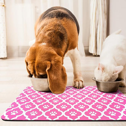 Dog Food Mat 17X30 Inch Pet Feeding Absorbent Mats for Floor Cat Water Bowl Placemats Non-Slip Washable Dog Mat for Food and Water