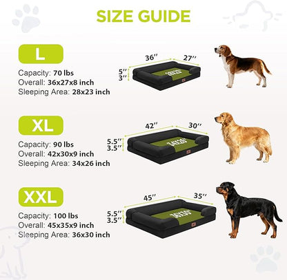 Orthopedic Dog Beds for Large Medium Dogs, Big Waterproof Memory Foam Pet Couch Bed with Removable Washable Cover, Tennis Ball Toy, 36x27