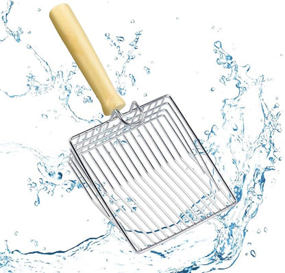 Cat Litter Scoop, Metal Mesh Kitty Litter Scoop, Deep Shovel, Long Handle Scooper for Litters Box(Color:Silver)