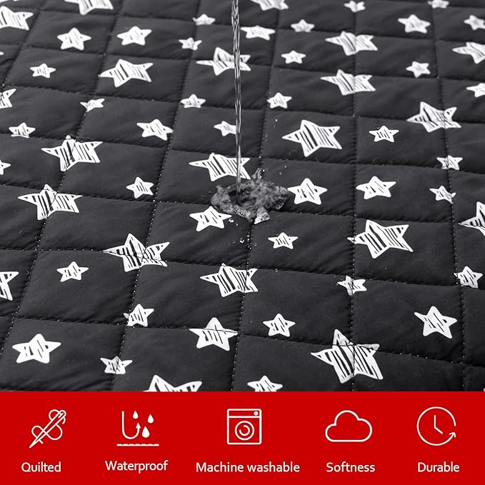 Waterproof Dog Bed Covers Replacement Washable Pet Hair Easy to Remove, Noiseless Quilted Puppy Pet Bed Cover Lovely Black Star Print 44x54 Inches, for Dog/Cat, Cover Only