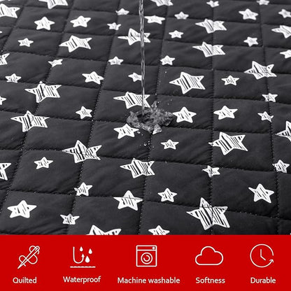 Waterproof Dog Bed Covers Replacement Washable Pet Hair Easy to Remove, Noiseless Quilted Puppy Pet Bed Cover Lovely Black Star Print 22x35 Inches, for Dog/Cat, Cover Only