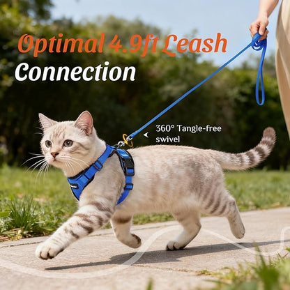 Dooradar Cat Harness and Leash Set, Escape Proof Safe Adjustable Kitten Vest Harnesses for Walking, Easy Control Soft Breathable Mesh Jacket with Reflective Strips for Cats, Blue, S