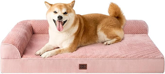 EHEYCIGA Memory Foam Dog Bed Large Size Dogs, Orthopedic Dog Bed Large with Washable Removable Cover, Waterproof Pet Sofa Couch with Nonskid Bottom, 36x27x6, Pink