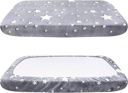Flannel Waterproof Dog Bed Covers Replacement Washable, Elastic Edged Dog Bed Sheet with Glow in the Dark Star Design for Large & Medium Pet Beds, Cover Only (Gray, 52.0"L x 28.0"W x 5.0"Th)