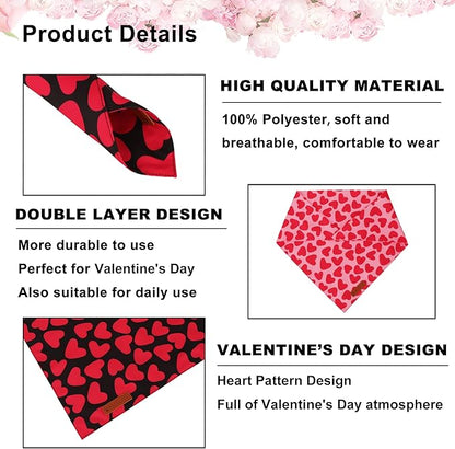 ADOGGYGO Valentine Dog Bandana 2 Pack, Reversible Red Pink Heart Puppy Scarf Bib, Adjustable Fit Valentine Bandanas for Small Dogs Pets (Small)