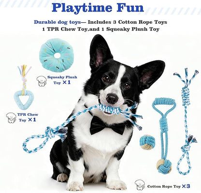 Puppy Supplies Starter Kit – Puppy Essentials and Dog Stuff Set for Small Dogs, Includes Bowls, Toys, Toothbrush, Treat Pouch and More, Welcome Home Gift for Your New Puppies - Blue