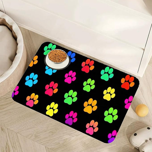 Cat Gradient Paw Print Dog Food Mat for Floors,Absorbent Pet Food and Water Bowl Mats,Non-Slip Pet Feeding Mat,Pet Supplies 12" x 20"