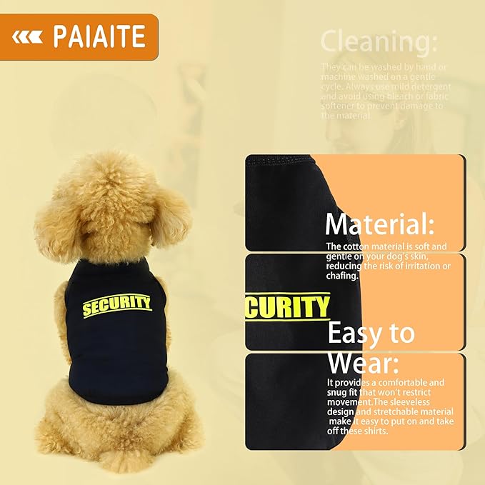 Discover Cozy Cotton Canine Wear: Soft, Lightweight, and Breathable Dog Shirt Vest with Eye-Catching Graphics(Security), Keeping Your Furry Friend Warm and Comfy! Black XS