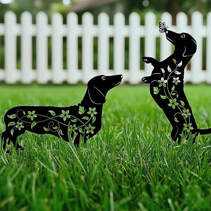 Dog Garden Decor for Outside, Dachshund Gifts for Dog Lovers, Rust Proof Metal Black Silhouette Decorative Garden Stakes for Yard, Patio, Lawn Decorations, Dachshund Outdoor Decor Yard Art