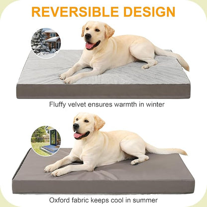 KSIIA Orthopedic Dog Bed Waterproof Dog Crate Bed for Extra Large Dogs Deluxe Plush Washable with Egg Crate Foam & Removable Cover, 47 x 29 Inch, Gray