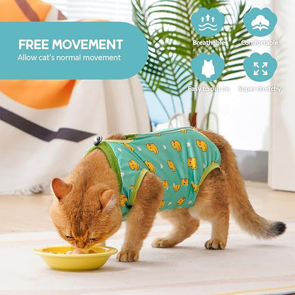 Avont Cat Recovery Suit - Kitten Onesie for Cats After Surgery, Cone of Shame Alternative Surgical Spay Suit for Female Cat, Post-Surgery or Skin Diseases Protection -Duck(L)