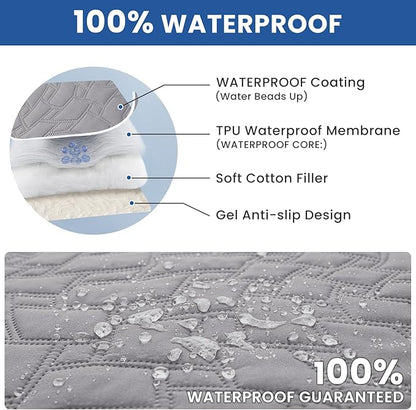 Waterproof Dog Blanket, Non-Slip Soft Pet Bed Cover, Couch Cover for Dogs Washable, Protects Sofa, Furniture, Crate, Car, Tear Resistant Leakproof Pet Blanket (82x82 Inch, Light Grey)