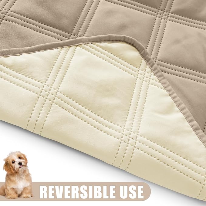 Smiry Waterproof Dog Bed Cover Blanket 82x120, Soft Reversible Pet Blanket, Washable Leakproof Cats Dogs Couch Cover for Sofa, Couch, Furniture, Taupe/Beige