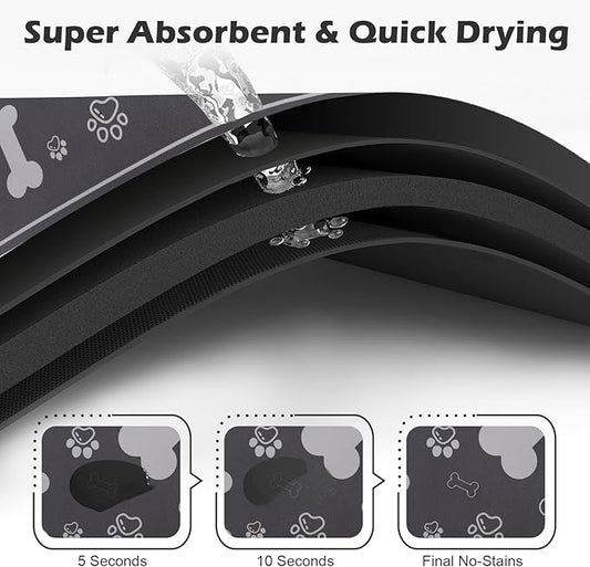 Pet Feeding Mat,Rapid Absorbent Mats for Dog Cat Food, Dog Placemat Water Bowl Mat with Rubber Backing,Messy Drinkers to Protect Floors, Pet Accessories 16"×24" Dark Grey